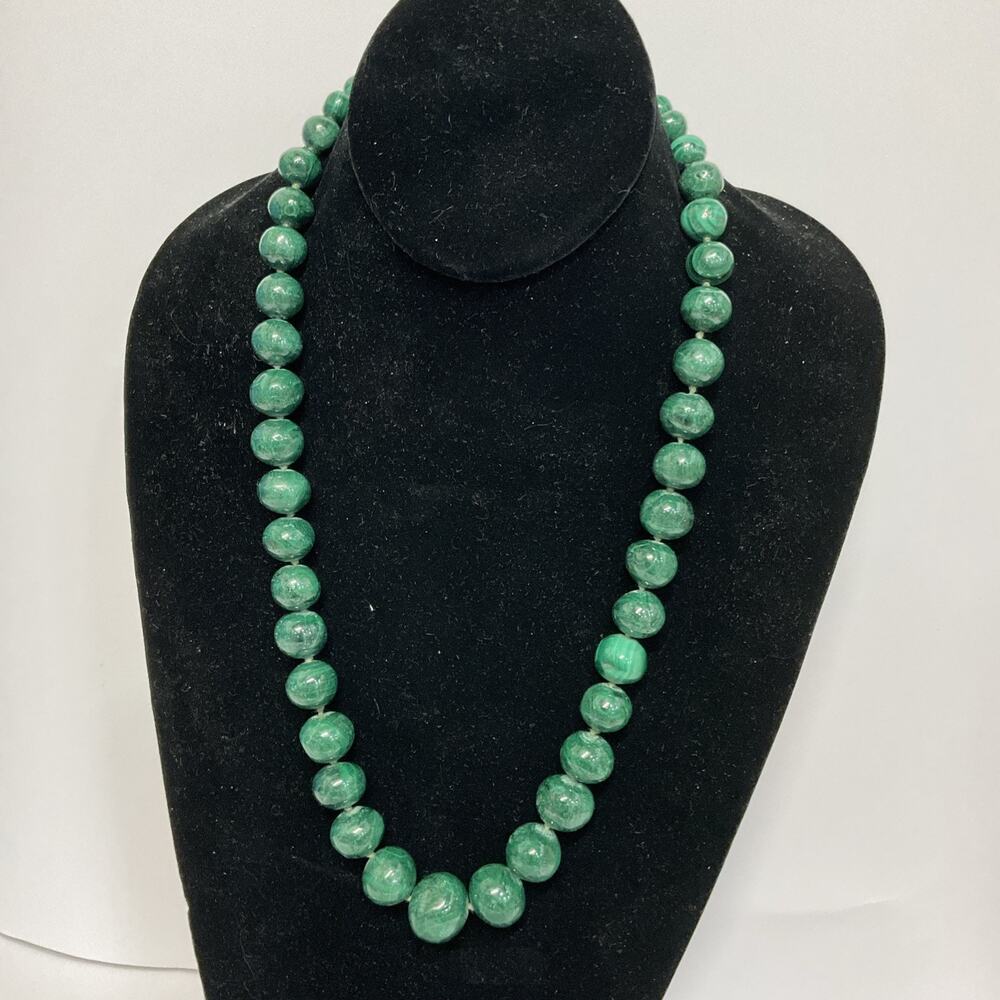 Natural Malachite Graduated Bead Necklace Genuine Green Gemstone Strand